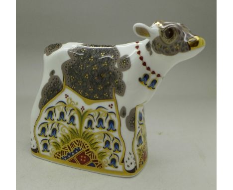 A Royal Crown Derby paperweight, Bluebell Calf with gold stopper, boxed