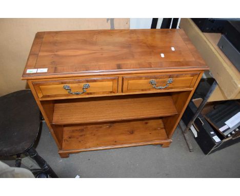 REPRODUCTION YEW WOOD VENEERED BOOKCASE CABINET WITH TWO DRAWERS, 79CM WIDE