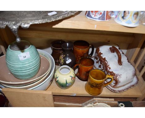 MIXED LOT CHEESE DISH VARIOUS CERAMIC TANKARDS BOWLS ETC