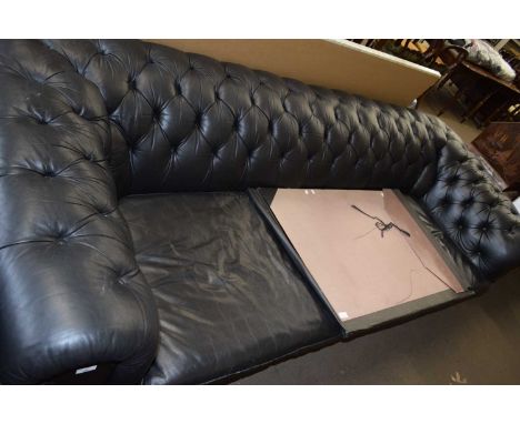 LARGE 20TH CENTURY BLACK LEATHER CHESTERFIELD SOFA, 160CM WIDE
