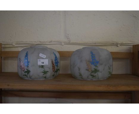 PAIR OF MARBLED GLASS LIGHT SHADES WITH FLORAL DECORATION