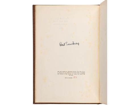 [LINCOLN, Abraham]. SANDBURG, Carl (1878-1967). Abraham Lincoln: The War Years. New York: Harcourt, Brace &amp; Company, 1939