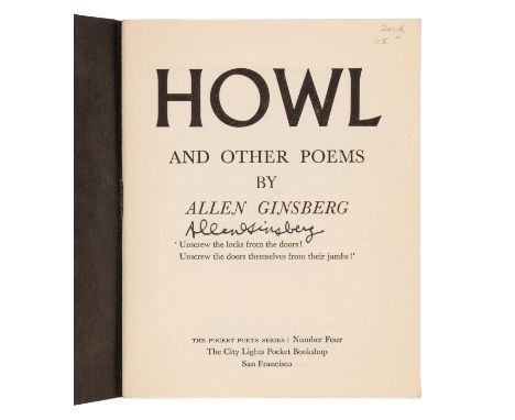 GINSBERG, Allen (1926-1997). Howl and Other Poems. San Francisco: City Lights Pocket Bookshop, [1956].12mo. Original stapled 