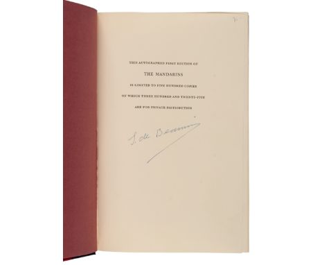 BEAUVOIR, Simone de (1908-1986). The Mandarins. Cleveland and New York: The World Publishing Company, 1956. &nbsp;8vo. Blue a