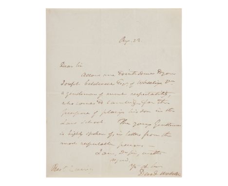 WEBSTER, Daniel (1782-1852). Autograph letter signed ("Daniel Webster") to Josiah Quincy, as President of Harvard. N.p., 23 A