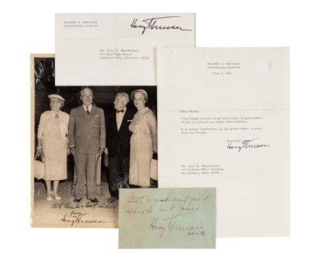 TRUMAN, Harry S. (1884-1972). A group of signed books, letters, and a photograph, comprising: &nbsp;Typed letter signed ("Har