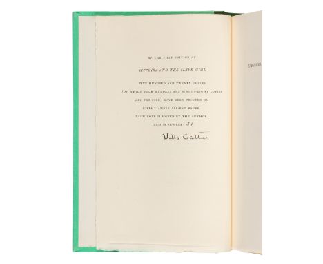 CATHER, Willa (1873-1947). Sapphira and the Slave Girl. New York: Alfred A. Knopf, 1940. &nbsp;8vo. Original green cloth-back