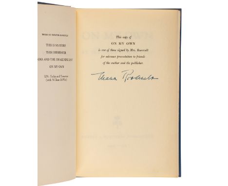 ROOSEVELT, Eleanor (1884-1962). A group of 7 memoirs, essays, and stories, several signed, including: On My Own. New York: Ha