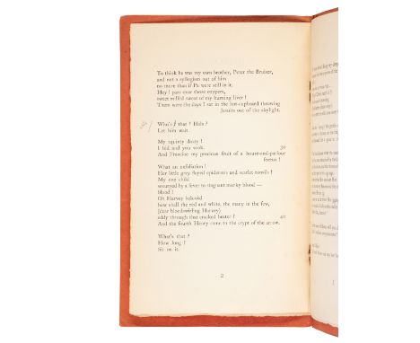 BECKETT, Samuel (1906-1989). Whoroscope. Paris: The Hours Press, 1930.8vo. (A few tiny pale spots.) Original printed red wrap