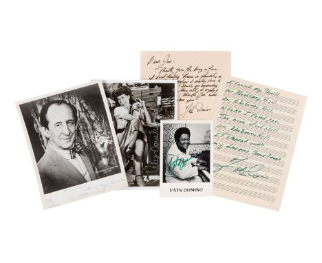 [ENTERTAINERS]. A group of 13 letters, photographs, and ephemera signed, comprising; &nbsp;HITCHCOCK, Alfred (1899-1980). Sel