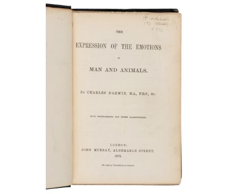 DARWIN, Charles (1809-1882). The Expression of the Emotions in Man and Animals. London: John Murray, 1872. &nbsp;8vo. 7 helio