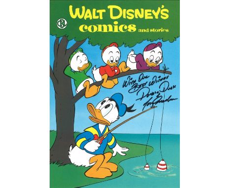 Tony Anselmo signed 14x11 colour print entitled Walt Disneys Comics and Stories inscribed with love best wishes Donald Duck a