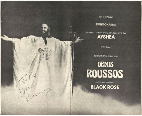 Demis Roussos (1946-2015) Vintage 1977 London Palladium Programme Signed Inside By Demis Roussos. Good Condition. All autogra