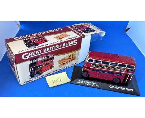 Vintage Toys. A London Transport RTW double decker bus, Die-Cast. 1:76 scale replica. In original box. Mint condition. Unopen