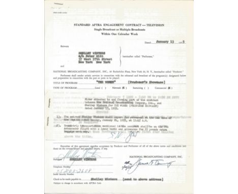 A Shelly Winters Contract from the National Broadcasting Company INC, New York. The Contract is for a role in the film 'THE W