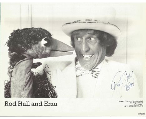 Rod Hull signed 10x8 black and white photo. Rodney Stephen Hull (13 August 1935 - 17 March 1999) was an English comedian and 