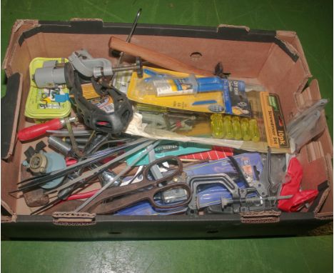 Box of assorted tools and accessories 