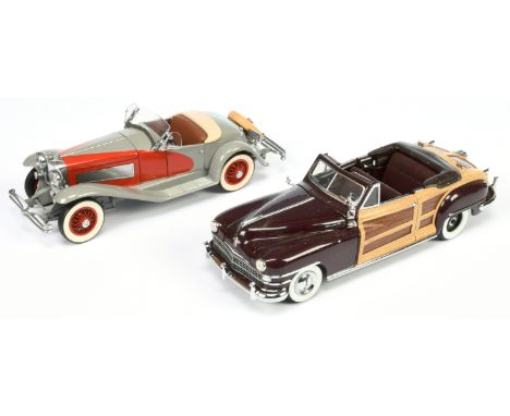 Danbury Mint 1:24 scale pair (1) 1935 SSJ Duesenberg&nbsp; - grey,&nbsp; red (2) 1948 Chrysler Town &amp; Country - Fair to G