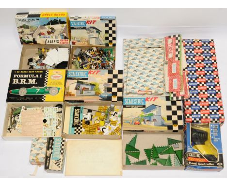 Scalextric, a mixed boxed group of Track/Accessories to include, Kit built cars and other kit built models (Not right content