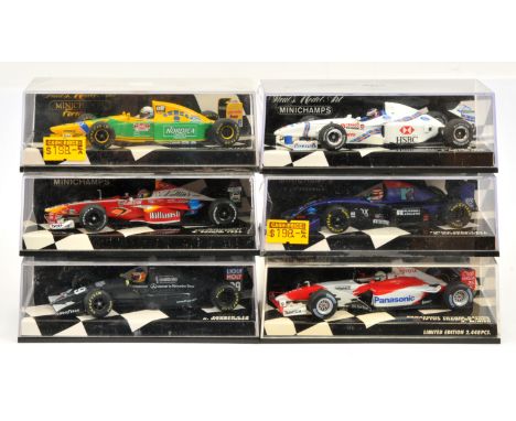 Minichamps 1/43rd Racing Car Group to include four signed driver cases - Stewart Ford SF1 - J. Magnussen; Sauber C12 - J. Wen