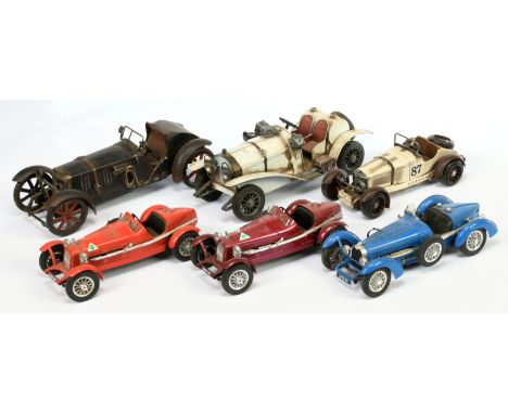Mixed group of large scale loose/unboxed Roadster cars includes 3 x Indian tin plate models, 2 x Burago Alfa Romeo plastic mo