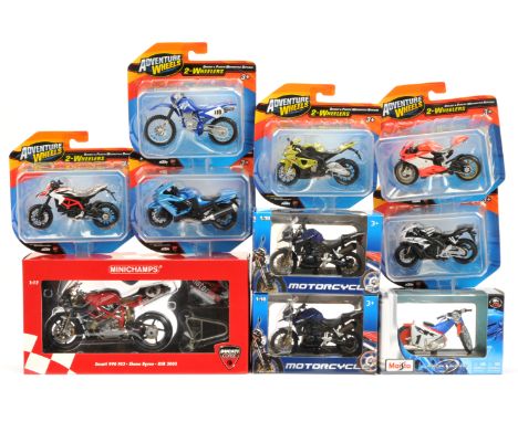 Motorcycle group to include (1) Minichamps 1:12 scale Ducati 998 F02 - Shane Byrne - BSB 2003; (2) Welly 1:18 scale Triumph T