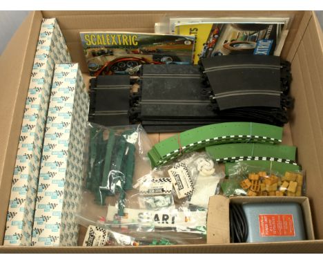 Scalextric group including - loose track, power pack &amp; accessories;, a boxed A248 Hump Back Bridge; boxed PT/90 Pit Stop 