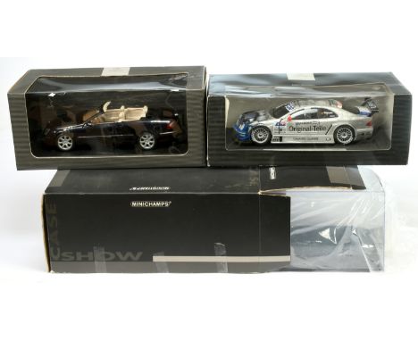 Minichamps 1:18th Scale group to include (1) Mercedes CLK-Cabrio; (2) Original-Teile AMG Mercedes CLK; (3) Show Case - rigid 