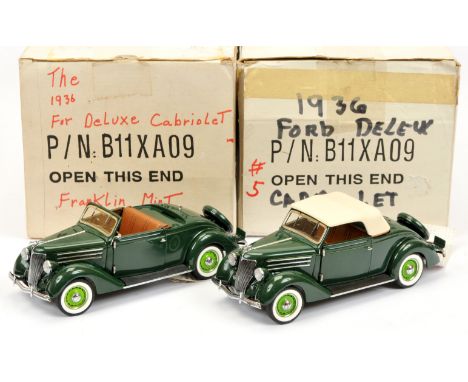 Franklin Mint 1/24th scale pair #B11XA09 1936 Ford Deluxe Cabriolet x 2 with accessories - only one model has some FM paperwo