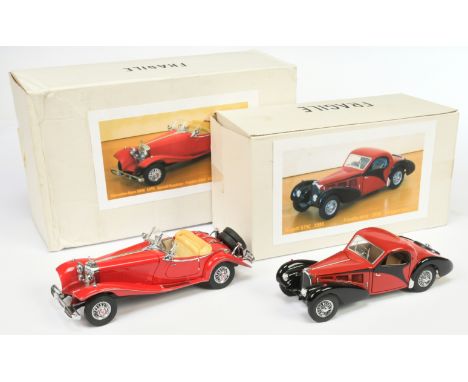 Franklin Mint 1/24th scale pair (1)  Bugatti Type 57SC -Red/Black (2) Mercedes 500K Special Roadster in Red.(cream interior h