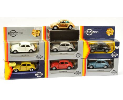 Gama a group of boxed 1/43rd Scale VW Kafer 1302 (Beetle) To include 1104 in various colours and a rare 24 Carat Gold Plated 