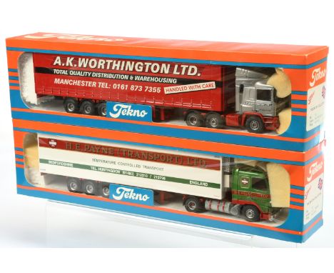 Tekno 1/50th scale Trucks Pair (1) #58 ERF Curtainside Truck "A. K. Worthington" (2) #60 "H.E. Payne" Refridgeration Truck- o