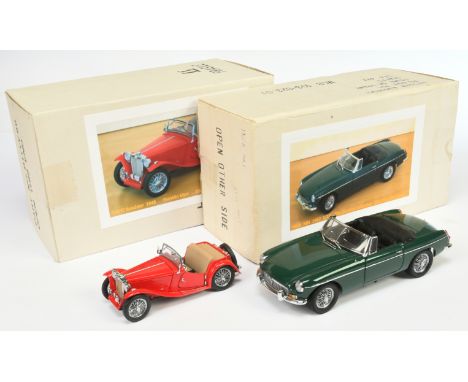 Franklin Mint 1/24th scale pair (1)B11TV80 1948 MG TC Roadster - red, (2) MGB MkI - green - both include some FM Paperwork - 