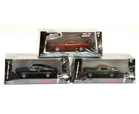 Greenlight Collectibles 1/43 scale movie group to include (1) #86431 'Steve McQueen - Bullitt' - 1968 Ford Mustang GT; (2) #8