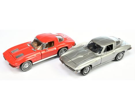 Franklin Mint 1/24th scale pair (1) #B11PX67 1963 Corvette Stingray - NO FM paperwork; (2) 1965 Corvette Stingray - Fiberglas