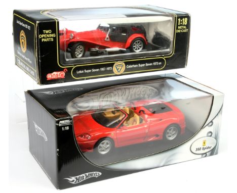 Mixed 1/18th scale pair (1) Hot Wheels Ferrari 360 Spider (2) Anson Lotus Super Seven 1957 - 1973 - Caterham Super Seven - Ne