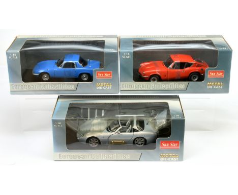 Sun Star - European Collectibles, 1:18th Scale group to include (1) #1058 Triumph GT 6 MKIII; (2) #4072 1966 Lotus Elan S3; (