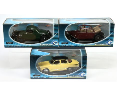 Solido 1:18th Scale group to include (1) #8173 Panhard PL17; (2) #8179 1938 Citroen Traction AV II Coupe; (3) #8180 Citroen T