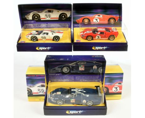 Scalextric group (1) C2509A Ford GT MKII 1966 Le Mans (2) C2578A Ford GT40 Racing Number 59 (3) C2630A Maserati MC12- Mint in