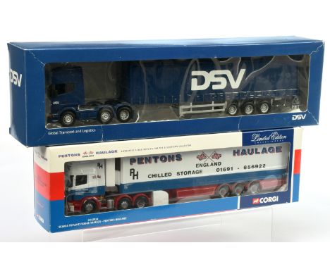 Mixed 1/50th Scale pair (1) Corgi CC12918 Scania Topline Fridge Trailer "Pentons Haulage" (2) "DSV" Global Transport &amp; Lo