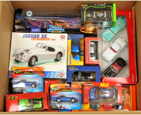 Mixed group of model vehicles to include (1) Majorette Legends 1:32 scale - 3 model set - Chevy 57, Thunderbird 56, Corvette 
