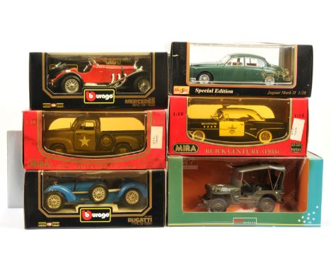 1/18th Scale mixed group of vehicles to include (1) UT Models - Willy's Military Jeep; (2) Mira Golden Line - 1953 Chevrolet 