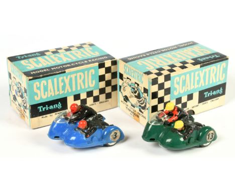 Scalextric Vintage Slot Motorcycle Racing pair (1) MM/B1 Typhoon Combination Sidecar - blue racing number 3 (2) similar but g