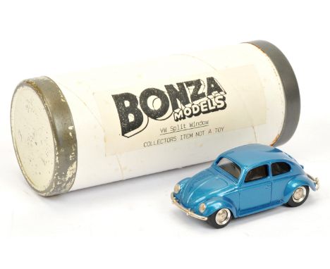 Bonza Models (Australia) VW Beetle Saloon - metallic blue, black interior, chrome trim &amp; hubs - Mint in a Good tube type 