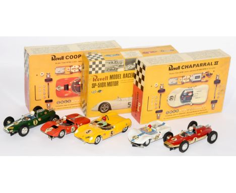 Revell Kit Built Slot Car Models (1) 1/24th&nbsp; Lotus 23 - yellow along with extra model (2) 1/32nd Chaparral II - white 3 