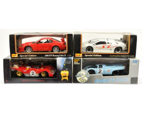1/18 scale mixed group to include (1) Maisto - #31844 Lamborghini Diablo SV; (2) Maisto - #31872 2000 Mustang SVT Cobra R; (3