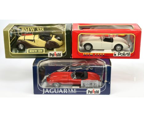 Polistil 1:18th Scale group to include (1) 1936 BMW 328; (2) 1964 Jaguar XKE, 4.2 Litre; (3) Serie Gold - MG A Twin Cam - Nea