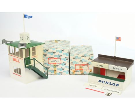 Scalextric Vintage pair of plastic buildings (1) A202 Racing Pit - set contains cupboard, 4 x team names, racing number &amp;
