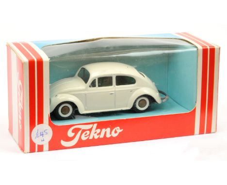 Tekno (Denmark) 819 Volkswagen Saloon (Beetle) - off white, green interior, silver trim, laquered silver base - a few pin pri