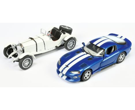 Danbury Mint 1:24 scale pair (1) 1931 Mercedes Benz SSKL - white (2) 1997 Dodge Viper - blue, white stripes -&nbsp; Good Plus